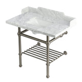 Pemberton 36-Inch Carrara Marble Console Sink with Brass Legs and Shelf (8-Inch, 3-Hole)