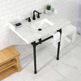 Dreyden 36-Inch Carrara Marble Console Sink with Stainless Steel Legs (8-Inch, 3-Hole)