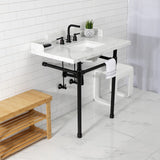Dreyden 36-Inch Carrara Marble Console Sink with Stainless Steel Legs (8-Inch, 3-Hole)