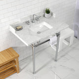 Dreyden 36-Inch Carrara Marble Console Sink with Stainless Steel Legs (8-Inch, 3-Hole)