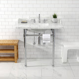 Dreyden 36-Inch Carrara Marble Console Sink with Stainless Steel Legs (8-Inch, 3-Hole)