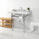 Dreyden 36-Inch Carrara Marble Console Sink with Stainless Steel Legs (8-Inch, 3-Hole)