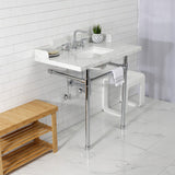 Dreyden 36-Inch Carrara Marble Console Sink with Stainless Steel Legs (8-Inch, 3-Hole)