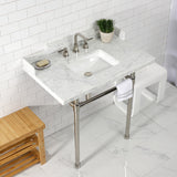Dreyden 36-Inch Carrara Marble Console Sink with Stainless Steel Legs (8-Inch, 3-Hole)