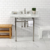Dreyden 36-Inch Carrara Marble Console Sink with Stainless Steel Legs (8-Inch, 3-Hole)
