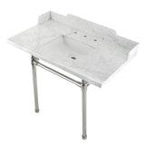 Dreyden 36-Inch Carrara Marble Console Sink with Stainless Steel Legs (8-Inch, 3-Hole)