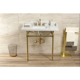 Dreyden 36-Inch Carrara Marble Console Sink with Stainless Steel Legs (8-Inch, 3-Hole)
