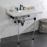 Pemberton 36-Inch Carrara Marble Console Sink with Acrylic Legs (8-Inch, 3-Hole)