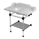 Pemberton 36-Inch Carrara Marble Console Sink with Acrylic Legs and Shelf (8-Inch, 3-Hole)