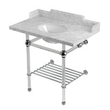 Pemberton 36-Inch Carrara Marble Console Sink with Acrylic Legs and Shelf (8-Inch, 3-Hole)