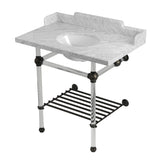 Pemberton 36-Inch Carrara Marble Console Sink with Acrylic Legs and Shelf (8-Inch, 3-Hole)