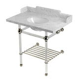 Pemberton 36-Inch Carrara Marble Console Sink with Acrylic Legs and Shelf (8-Inch, 3-Hole)