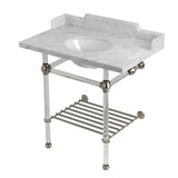 Pemberton 36-Inch Carrara Marble Console Sink with Acrylic Legs and Shelf (8-Inch, 3-Hole)