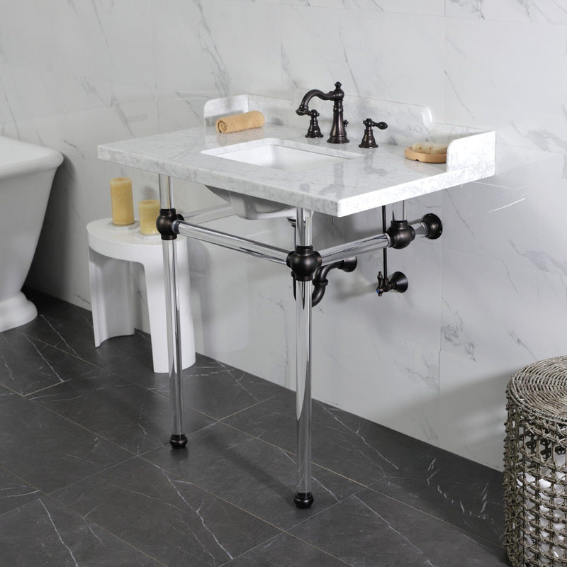 Pemberton 36-Inch Carrara Marble Console Sink with Acrylic Legs (8-Inch, 3-Hole)