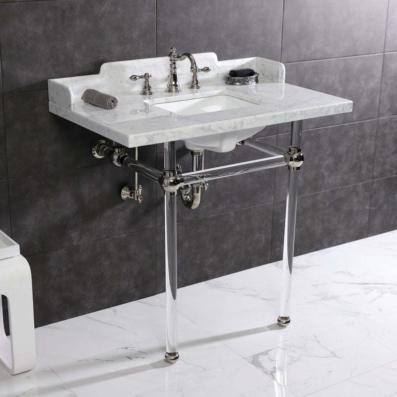 Pemberton 36-Inch Carrara Marble Console Sink with Acrylic Legs (8-Inch, 3-Hole)