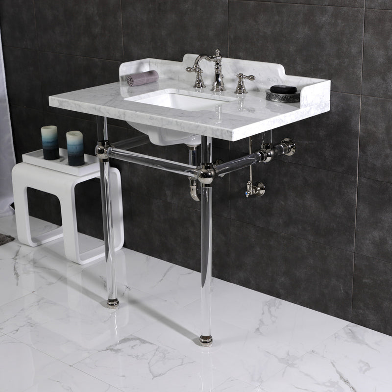 Pemberton 36-Inch Carrara Marble Console Sink with Acrylic Legs (8-Inch, 3-Hole)