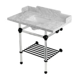 Pemberton 36-Inch Carrara Marble Console Sink with Acrylic Legs and Shelf (8-Inch, 3-Hole)