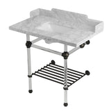 Pemberton 36-Inch Carrara Marble Console Sink with Acrylic Legs and Shelf (8-Inch, 3-Hole)