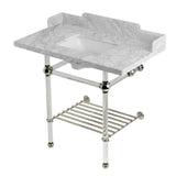 Pemberton 36-Inch Carrara Marble Console Sink with Acrylic Legs and Shelf (8-Inch, 3-Hole)