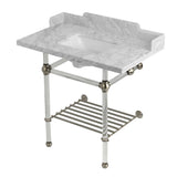 Pemberton 36-Inch Carrara Marble Console Sink with Acrylic Legs and Shelf (8-Inch, 3-Hole)