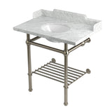 Pemberton 36-Inch Carrara Marble Console Sink with Brass Legs and Shelf (8-Inch, 3-Hole)