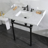 Pemberton 36-Inch Carrara Marble Console Sink with Brass Legs (8-Inch, 3-Hole)