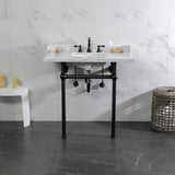 Pemberton 36-Inch Carrara Marble Console Sink with Brass Legs (8-Inch, 3-Hole)