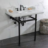Pemberton 36-Inch Carrara Marble Console Sink with Brass Legs (8-Inch, 3-Hole)