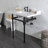 Pemberton 36-Inch Carrara Marble Console Sink with Brass Legs (8-Inch, 3-Hole)