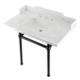 Pemberton 36-Inch Carrara Marble Console Sink with Brass Legs (8-Inch, 3-Hole)