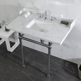 Pemberton 36-Inch Carrara Marble Console Sink with Brass Legs (8-Inch, 3-Hole)
