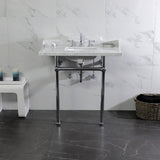 Pemberton 36-Inch Carrara Marble Console Sink with Brass Legs (8-Inch, 3-Hole)