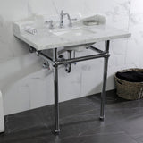 Pemberton 36-Inch Carrara Marble Console Sink with Brass Legs (8-Inch, 3-Hole)