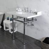 Pemberton 36-Inch Carrara Marble Console Sink with Brass Legs (8-Inch, 3-Hole)