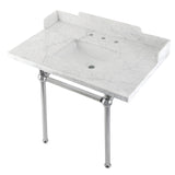 Pemberton 36-Inch Carrara Marble Console Sink with Brass Legs (8-Inch, 3-Hole)