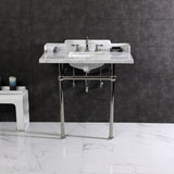 Pemberton 36-Inch Carrara Marble Console Sink with Brass Legs (8-Inch, 3-Hole)