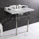 Pemberton 36-Inch Carrara Marble Console Sink with Brass Legs (8-Inch, 3-Hole)