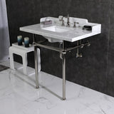 Pemberton 36-Inch Carrara Marble Console Sink with Brass Legs (8-Inch, 3-Hole)