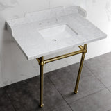Pemberton 36-Inch Carrara Marble Console Sink with Brass Legs (8-Inch, 3-Hole)