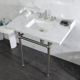 Pemberton 36-Inch Carrara Marble Console Sink with Brass Legs (8-Inch, 3-Hole)