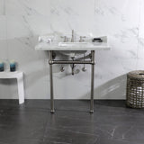 Pemberton 36-Inch Carrara Marble Console Sink with Brass Legs (8-Inch, 3-Hole)