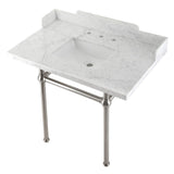 Pemberton 36-Inch Carrara Marble Console Sink with Brass Legs (8-Inch, 3-Hole)