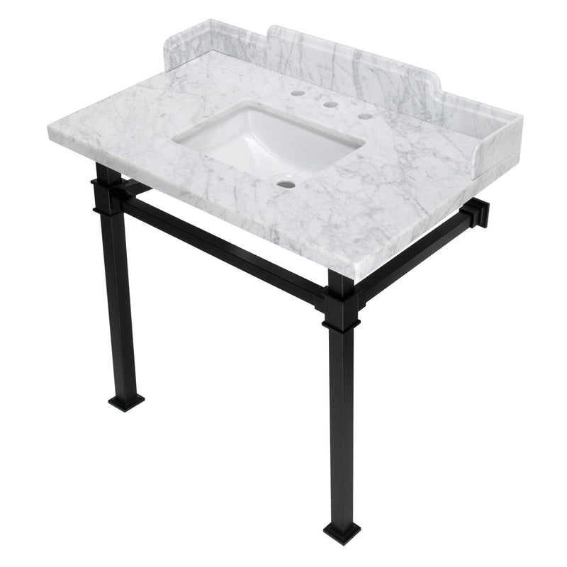 Viceroy 36-Inch Carrara Marble Console Sink with Stainless Steel Legs (8-Inch, 3-Hole)