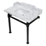 Viceroy 36-Inch Carrara Marble Console Sink with Stainless Steel Legs (8-Inch, 3-Hole)
