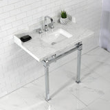 Viceroy 36-Inch Carrara Marble Console Sink with Stainless Steel Legs (8-Inch, 3-Hole)