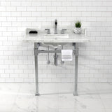 Viceroy 36-Inch Carrara Marble Console Sink with Stainless Steel Legs (8-Inch, 3-Hole)