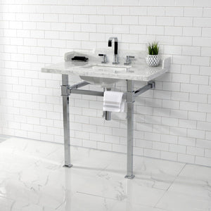 Viceroy 36-Inch Carrara Marble Console Sink with Stainless Steel Legs (8-Inch, 3-Hole)