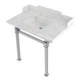 Viceroy 36-Inch Carrara Marble Console Sink with Stainless Steel Legs (8-Inch, 3-Hole)