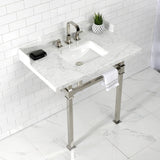Viceroy 36-Inch Carrara Marble Console Sink with Stainless Steel Legs (8-Inch, 3-Hole)