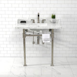 Viceroy 36-Inch Carrara Marble Console Sink with Stainless Steel Legs (8-Inch, 3-Hole)